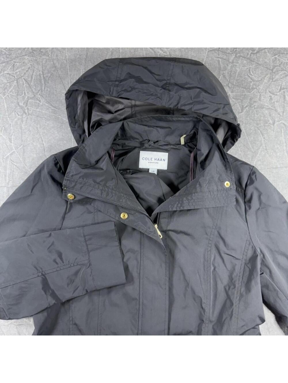 Cole Haan Jacket Women's L Black Removeable Hood Rain